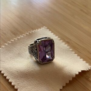 Silpada Silver and Purple Cocktail Ring with Ornate Design
